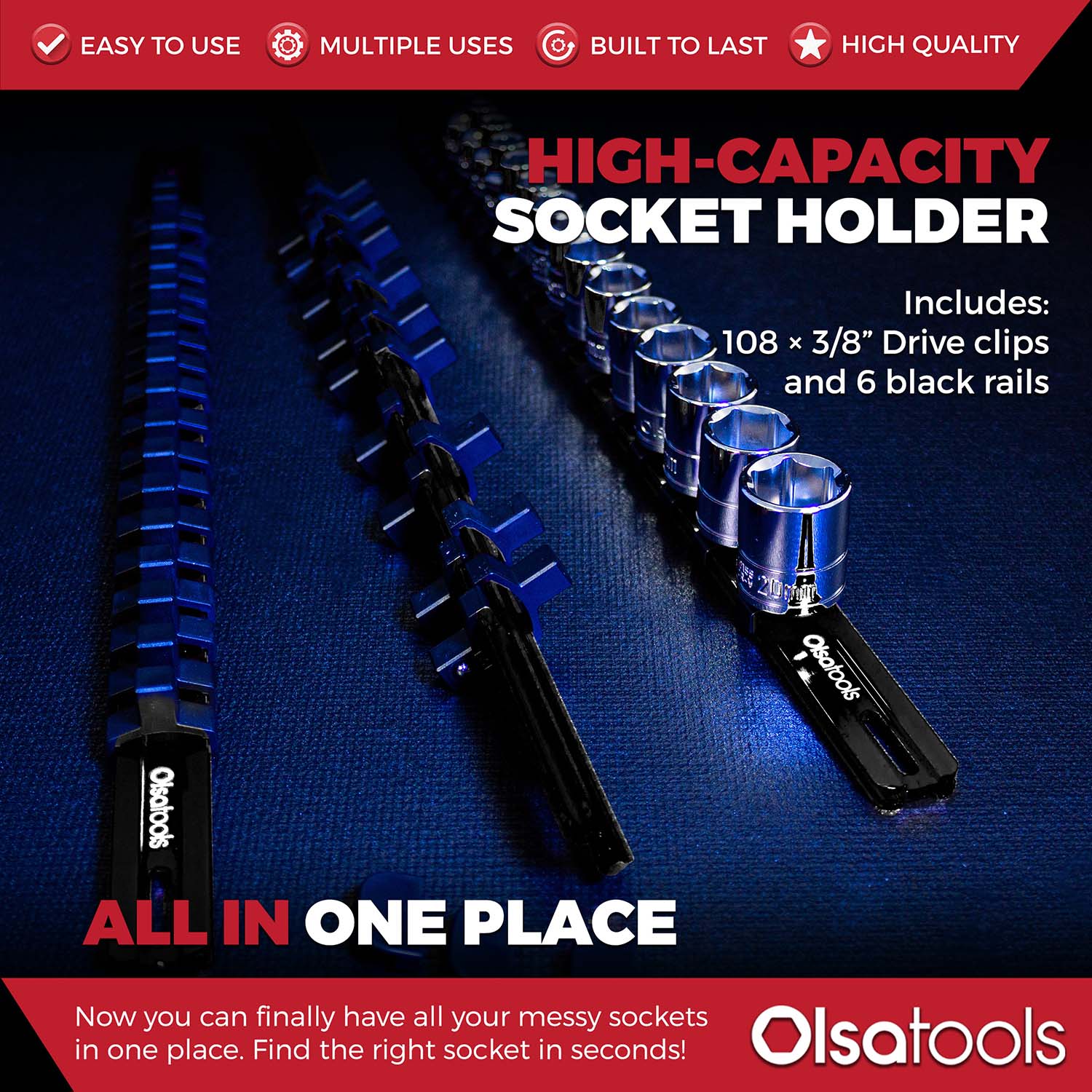 Aluminum Socket Organizer Rails with Locking End Caps - Image 107