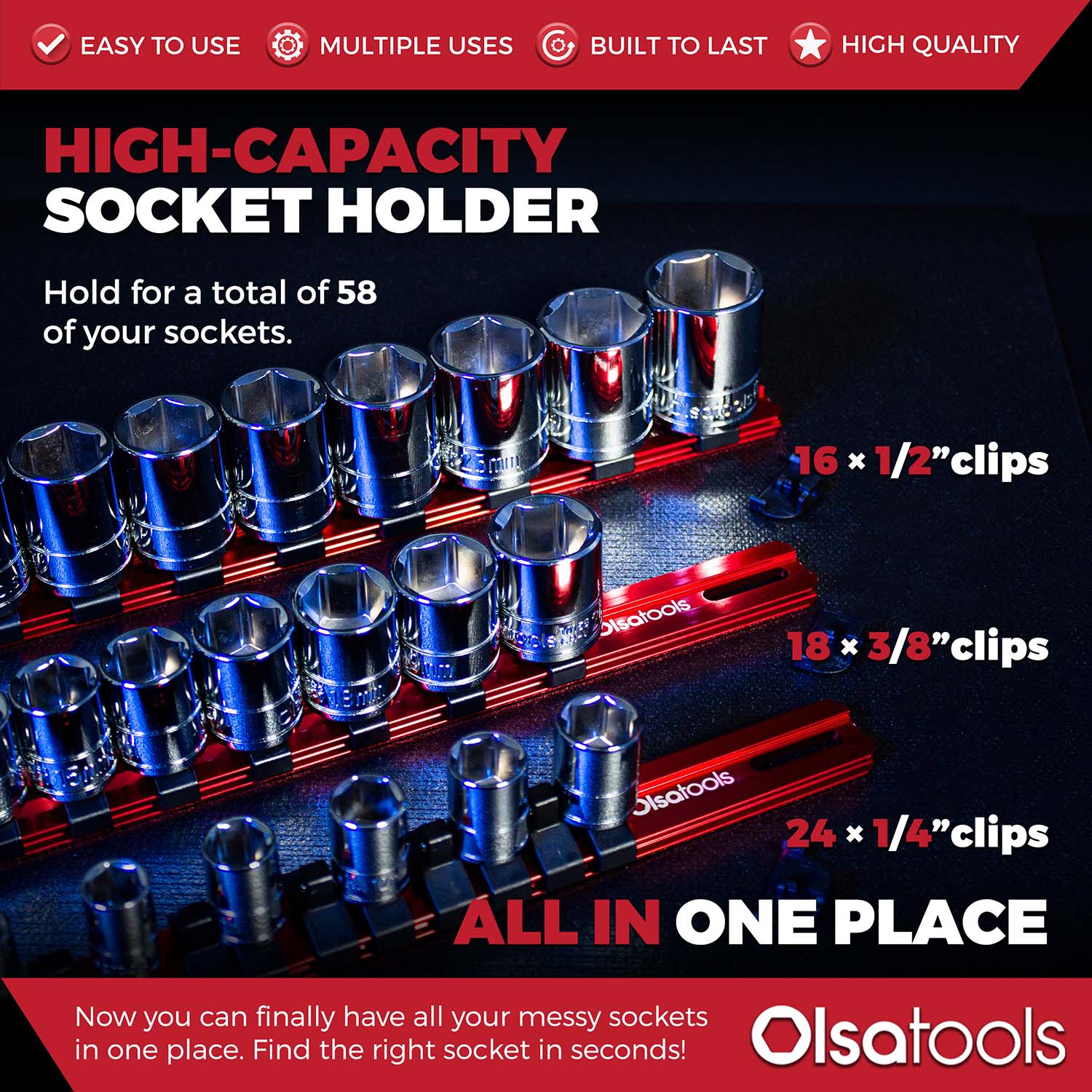 Aluminum Socket Organizer Rails with Locking End Caps - Image 75