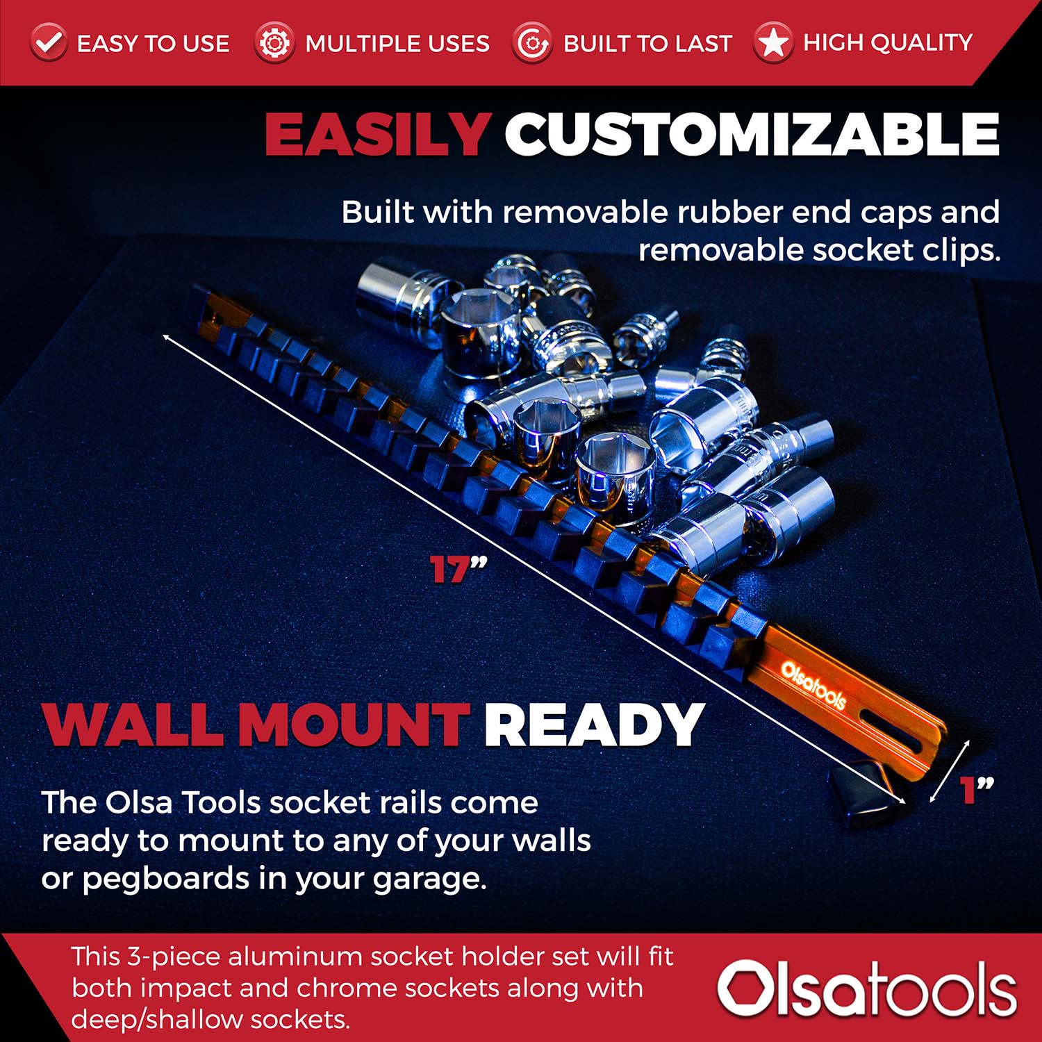 Aluminum Socket Organizer Rails With Rubber End Caps - Image 100