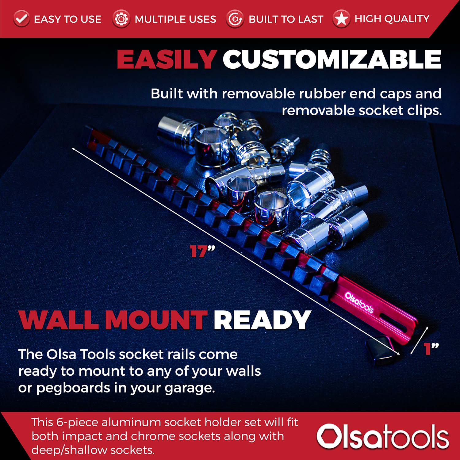 Aluminum Socket Organizer Rails With Rubber End Caps - Image 124
