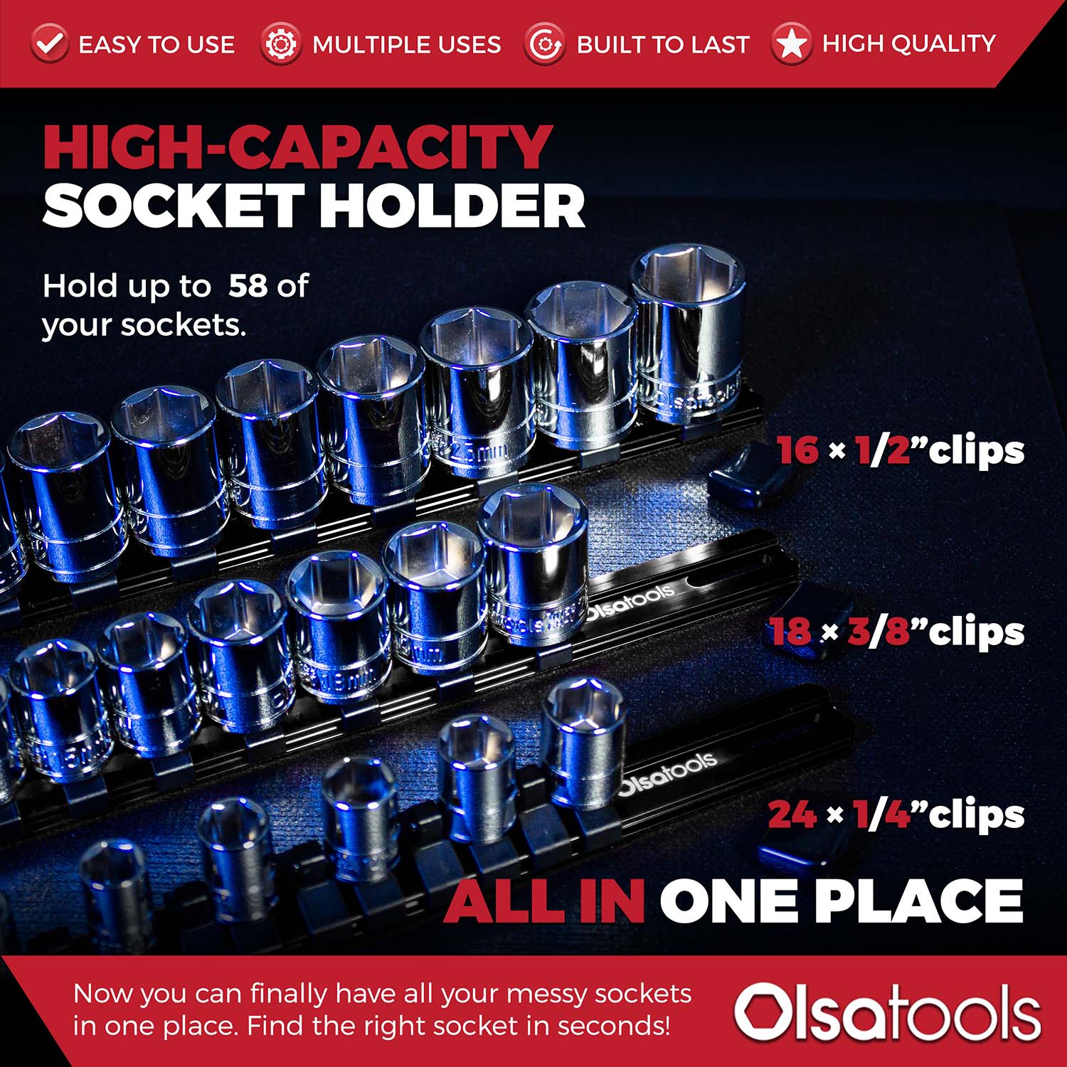 Aluminum Socket Organizer Rails With Rubber End Caps - Image 59