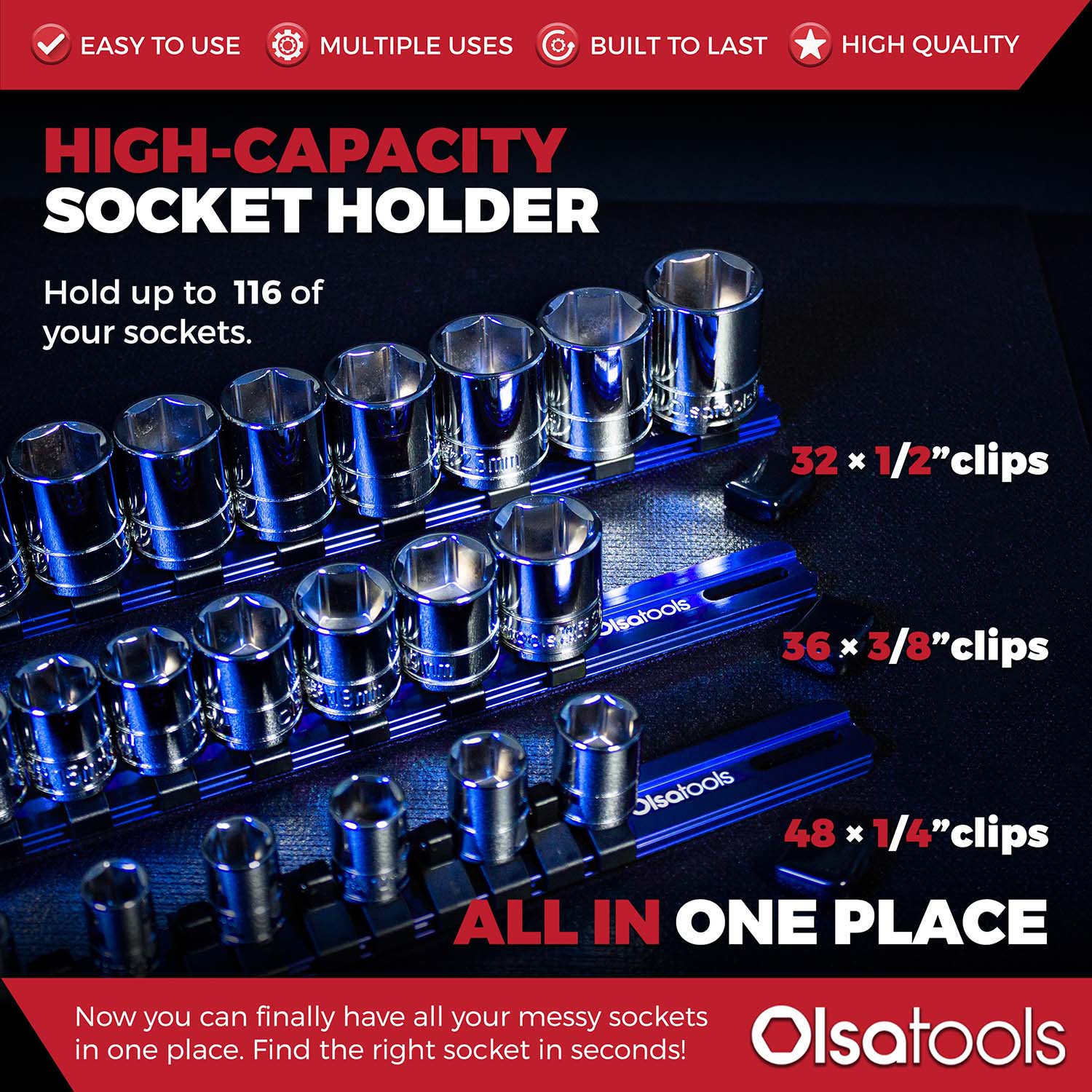 Aluminum Socket Organizer Rails With Rubber End Caps - Image 83