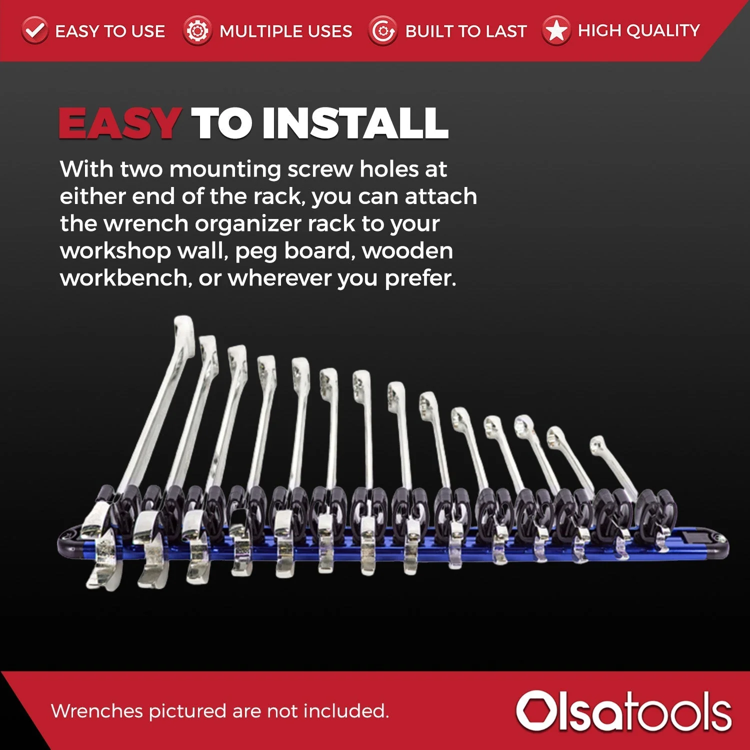 Wall Mount Wrench Organizer With Rotating Clips - Image 6