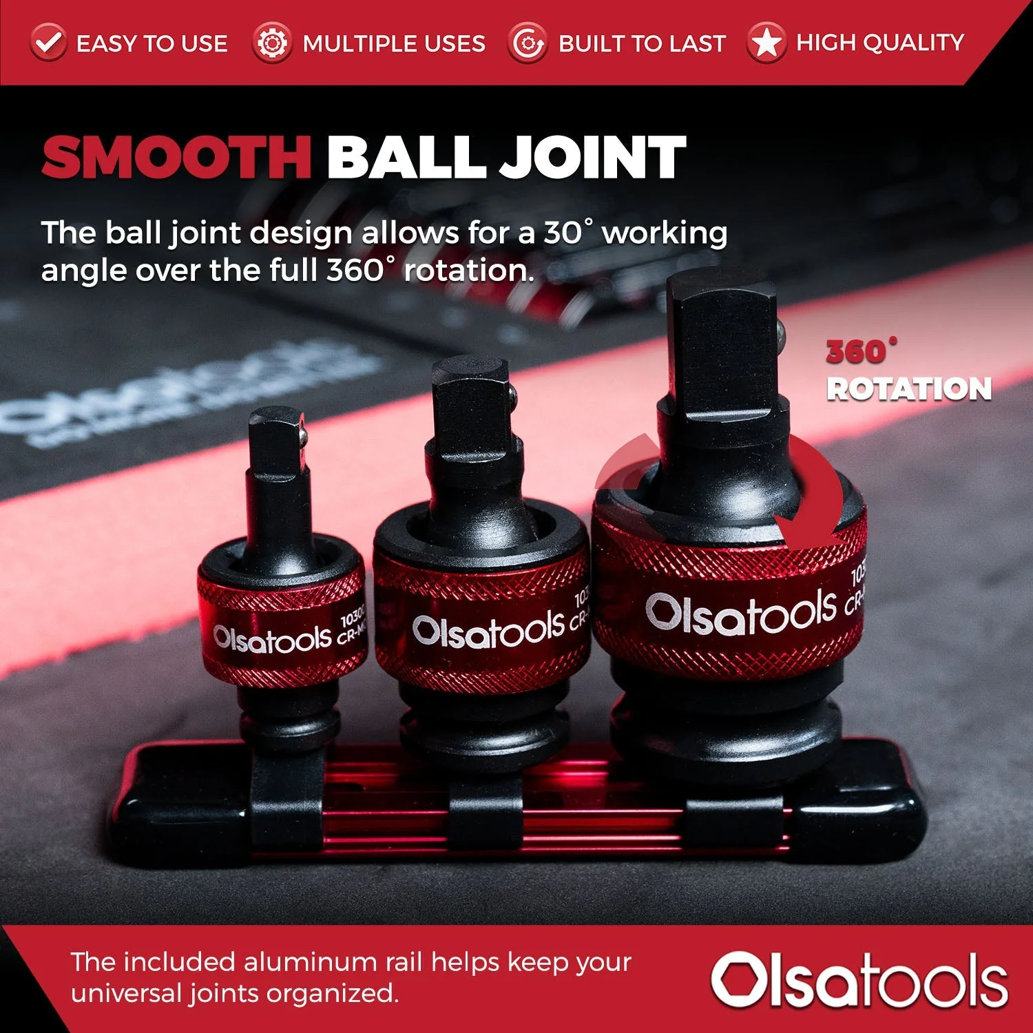 3pc Universal Joint Set, Socket Adapter 1/2", 3/8", and 1/4" drive - Image 17
